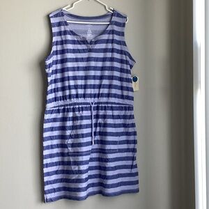St. John's Bay Striped Henley Tee in Lavender and Deep Blue